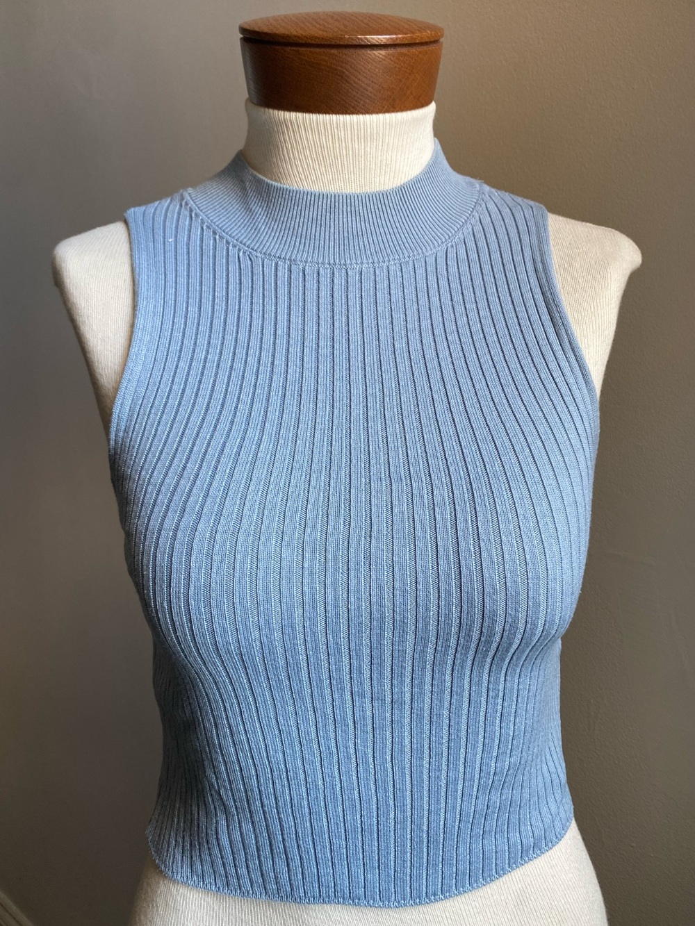 Topshop Ribbed Sleeveless Mock Neck Top - Light Blue
